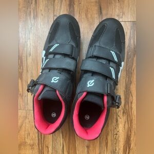 Black Cycling Shoes with Pink Lining